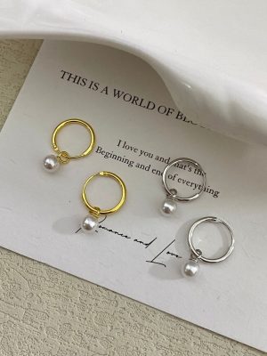 French Style Retro High-grade Pearl Earrings Women's 925 Sterling Silver Hollow Tube Pearl Earrings Earrings Ins Style Earrings