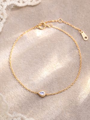 S925 Sterling Silver Water Drop Zircon Bracelet Women's Light Luxury Fashion Exquisite Bracelet Small Stacked Wearing Style Design Trendy Jewelry