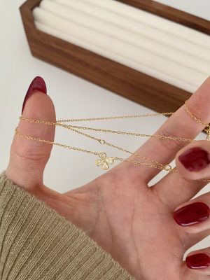 S925 Sterling Silver Plated 14K Gold Four-leaf Clover Necklace Women's Light Luxury Commuter Diamond Clavicle Chain Ouni Na