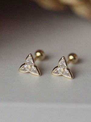 S925 Sterling Silver Plated 14K Gold Earrings Exquisite Small Windmill Flash Diamond Flowers Screw Screw Earrings Sleep Free HME