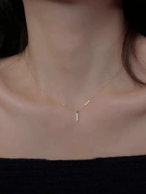 One-character pendant 925 sterling silver plated 18K gold inlaid zircon mini exquisite high-grade geometric pendant simple clavicle chain neck chain