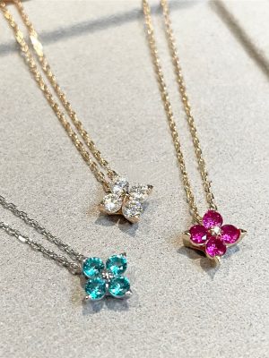 S925 Sterling Silver Plated 14K Gold Four-leaf Clover Paraiba Rose Red Zircon Pendant Clavicle Necklace Female HME