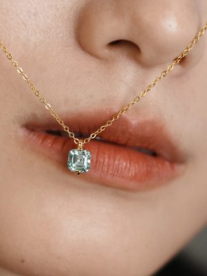 Firefly ~ S925 Sterling Silver Plated 14K Gold Sea Blue Zirconium Sugar Pendant Women's Light Luxury Necklace Clavicle Chain Delicate HME