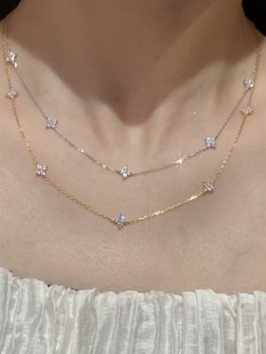 S925 sterling silver four-leaf clover star clavicle chain women's light luxury high-end women's all-match temperament necklace Ouni Na