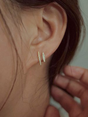 S925 Sterling Silver Plated 18K Gold Double Layer Earrings Women's Ins Cool Style Earrings Simple Fashion French Elegant Earrings