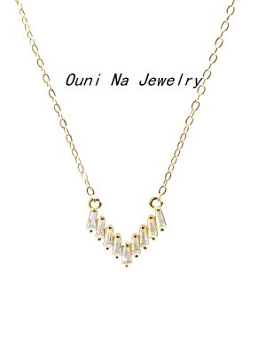 S925 Sterling Silver V Square Diamond Necklace Women's Design Cold Style Simple High Temperament Clavicle Chain ins Ouni Na