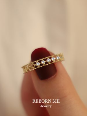 S925 Silver Gold Plated Zircon Wide Ring Light Luxury Romantic Hollow Ring Women's Fashion Simple Ring HME