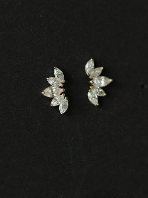 S925 Sterling Silver Plated 14K Gold Crown Earrings Women's Small and Exquisite Inlaid Zircon Simple Ladies All-match Earrings