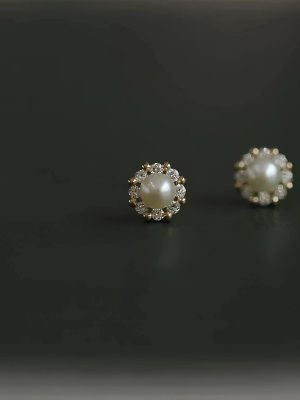S925 Sterling Silver Plated 14k Gold Natural Pearl Earrings for Women Retro French Style Light Luxury All-match Earrings Earrings