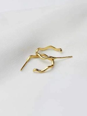 Senior S925 Sterling Silver Plated 14K Gold Earrings Women's Cool Style Simple Corrugated Geometric Earrings Earrings Ouni Na