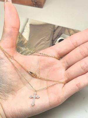 S925 Sterling Silver Plated 16K Gold Full Diamond Cross Necklace Women's Design Light Luxury Fashion Versatile Collarbone Chain