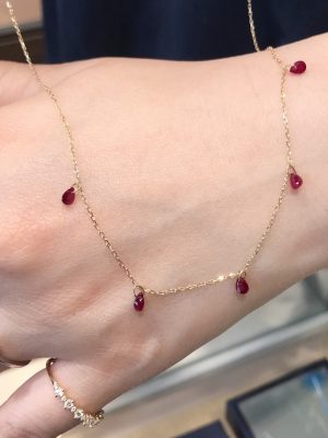 S925 Sterling Silver Plated 18K Gold Drop Red Corundum Gymnopus Necklace French Exquisite Simple Stacked HME