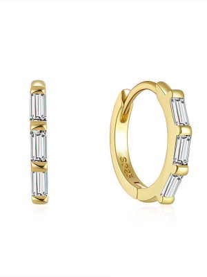 S925 Sterling Silver Plated 14K Gold Micro-inlaid rectangular Zircon Earrings Earrings Earrings Distinctive Trendy Ear Buckle HME