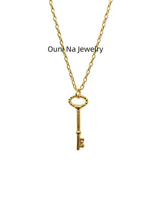 Japanese and Korean Style S925 Sterling Silver Plated 14K Gold Key Pendant Necklace Ins Simple All-match Women's High-grade Twist Chain Ouni Na