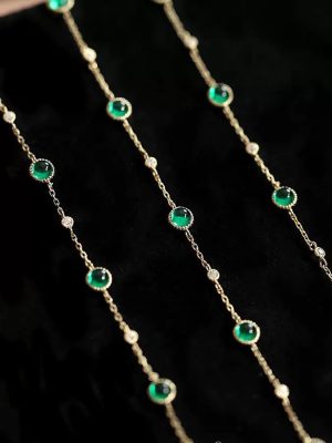 Chunye ~ S925 Silver Plated 18K Gold Emerald Zircon Gymbos Bracelet Advanced Delicate Light Luxury Bracelet