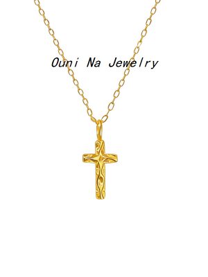 S925 Sterling Silver Plated 14K Gold Cross Bump Mini Necklace Women's Retro Light Luxury High Elegant Clavicle Chain Ouni Na
