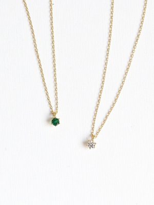S925 Sterling Silver Plated 14k Gold Slim Clavicle Chain Compact Simple Mini Single Diamond Zircon Six-Claw Classic Necklace