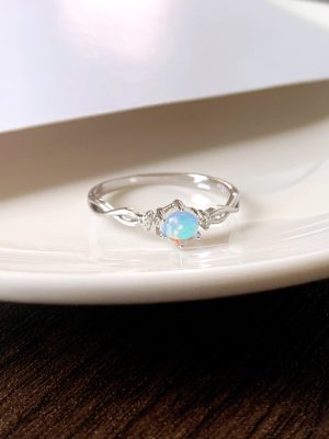 S925 Sterling Silver Inlaid Moonstone Ring Women's Instagram Style Simple Fashion All-match High-grade Ring