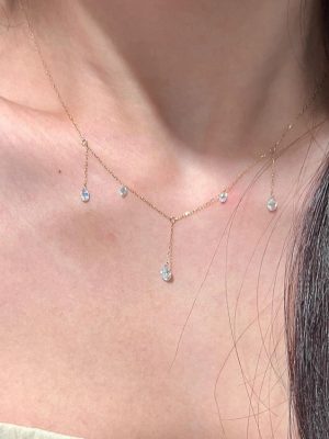 Gipsophila ~ S925 Sterling Silver Plated 18K Gold Drops Flash Diamond Tassel Necklace Cool Ultra Fine Clavicle Chain HME