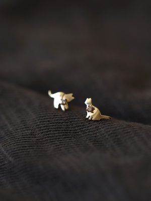 Meow ~ S925 sterling silver gold-plated earrings female asymmetrical cat cute childlike cat mini earrings female HME