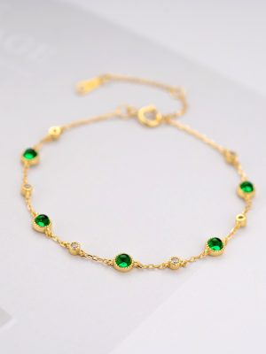 S925 Sterling Silver Plated 14K Gold Emerald Zircon Bracelet Women's Simple Exquisite Joker Bracelet Factory Wholesale