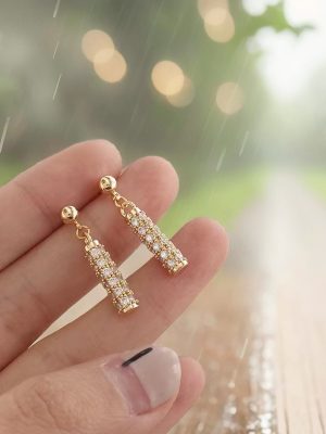S925 Sterling Silver Plated 14K Gold Full Diamond Cylindrical Earrings for Women Commuter All-match Light Luxury Micro-inlaid Earrings Ouni Na