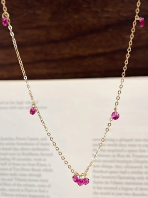 S925 Sterling Silver Plated 14K Gold Japanese Exquisite Redstone Flash Pendant Clavicle Chain Female Noble Necklace HME