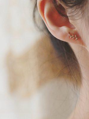 S925 Sterling Silver Plated 14K Golden Face Leaf Earrings Women's Mini Leaf Branch Elegant Ins Small Fresh Earrings