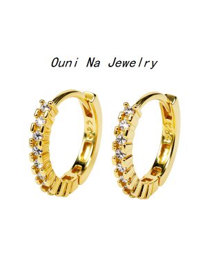 S925 Sterling Silver Plated 14K Gold Starlight Earrings Women's High-grade Diamond Set Super Flash Exquisite Elegant Commuter Hoop Earrings Ouni Na