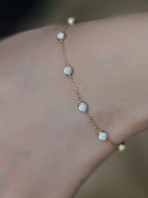 925 Sterling Silver Plated 14K Gold 7 Opal Bracelet Girl's Retro Light Luxury Design High-grade Ins Hand Jewelry