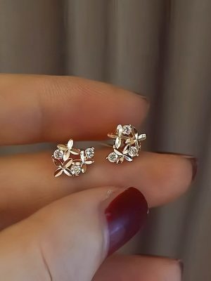 S925 Sterling Silver Plated 14K Gold October Osmanthus Diamond Earrings Women's Elegant Elegant High-end Design All-match Earrings
