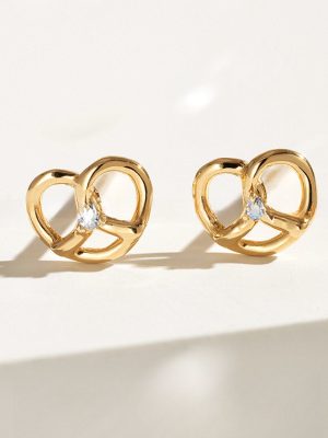 S925 Silver Plated 18K Gold Love Interwoven Sterling Silver Earrings Women's Cute Kink Pie Earrings Simple All-Match Ins