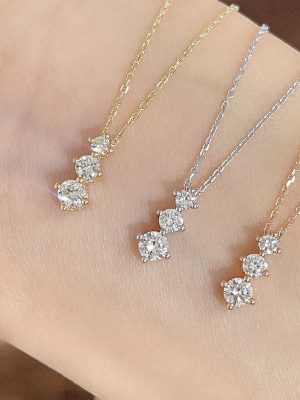 Trio ~ S925 Sterling Silver Plated 18K Gold Gradient Zircon Pendant Raib Diamond Necklace Flash Diamond Simple Joker Chain