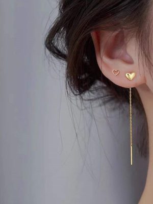 S925 Sterling Silver Love Ear Line Female Temperament Ear Line Female Sterling Silver Ear Line Eardrop Earring Chain Ouni Na