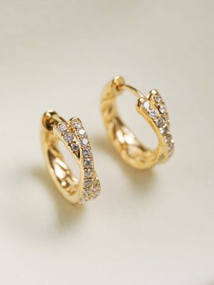 Solo ~ Cross Double Rows Diamond Edition S925 Silver Plated 18K Gold Solid Small Ear Buckle Exquisite Commuter Twist Earrings HME