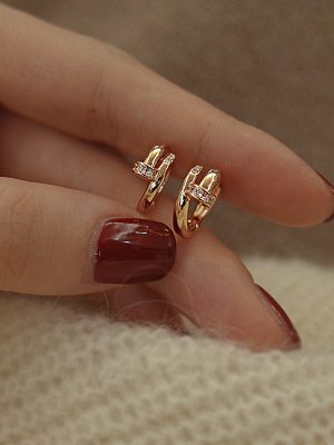 DingTalk ~ s925 Silver Gold Plated Flash Diamond Nail Sterling Silver Earrings Women Earrings Design Advanced Earrings Ear Ring HME