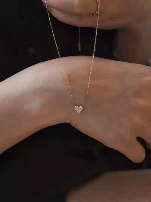 S925 Sterling Silver Plated 14K Gold Love Clavicle Chain Full Diamond Zirconium Diamond Necklace Classic Simple Advanced Gift for Girlfriend