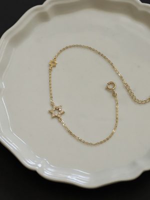 Tale of Two Stars ~ S925 Sterling Silver Gold-plated Bracelet Female Six-point Star ins Style Simple Joker Japanese and Korean Hand Jewelry HME