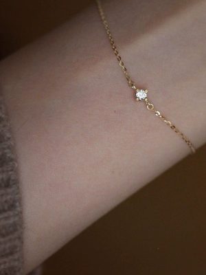 S925 Sterling Silver Plated 14K Gold Classic Single Diamond Bracelet Women's Japanese Style All-Match Design Light Luxury Jewelry Ouni Na