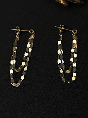 S925 Sterling Silver Plated 18k Gold Blade Chain Kiss Word Chain Xinghe Flashing Double Long and Short Tassel Front and Rear Earrings for Women