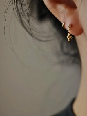 S925 Gold Plated 14K Mini Cross Ear Nail Ear Women's Ring Ear Pendant Simple Fashion All-match High-grade Earrings
