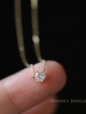 Worth Starting with S925 Silver Plated 14K Gold Pendant All-Match Single Diamond Clavicle Chain Six-Claw Zircon Sterling Silver Necklace Female HME