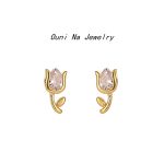S925 Sterling Silver Plated 14K Golden Tulip Earrings Women's High Design Flower Earrings Ouni Na