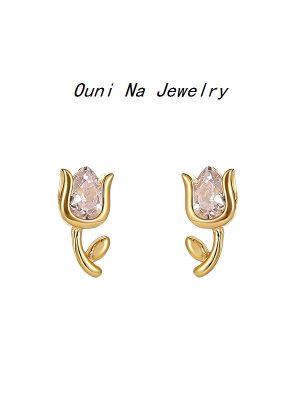 S925 Sterling Silver Plated 14K Golden Tulip Earrings Women's High Design Flower Earrings Ouni Na
