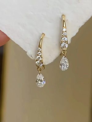 S925 Sterling Silver Plated 14K Gold French Water Drop Zircon Tassel Ear Hook Women's Light Luxury High-end Elegant All-match Earrings