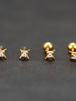 S925 Sterling Silver Micro-inlaid Zircon Four Mans Star Earrings Women's Simple All-match Small and Exquisite Star Earrings Ear Holes