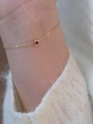 Japanese Classic S925 Sterling Silver Plated 14K Gold Rose Red Single Diamond Extra Fine Bracelet Women's All-match Commuter Ins Bracelet Ouni Na