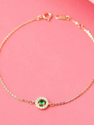 S925 Sterling Silver Plated 14K Gold Emerald Gem Bracelet Women's INS Simple Style Light Luxury Design Bracelet