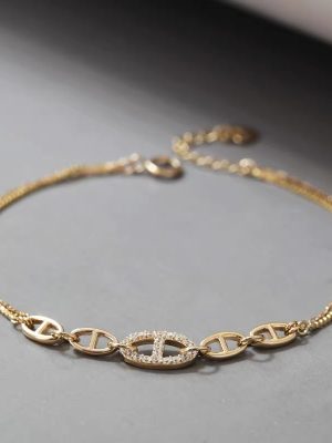 Light Luxury Full Diamond Pig Nose Bracelet S925 Sterling Silver Plated 18K Gold French Style Vintage Ins Style High-grade Bracelet