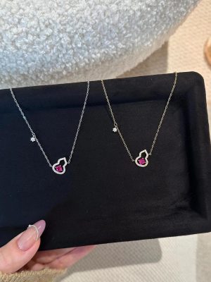 Amulet ~ S925 Sterling Silver Plated 18K Gold Hollow Gourd Shape Pendant Necklace Light Luxury Exquisite HME